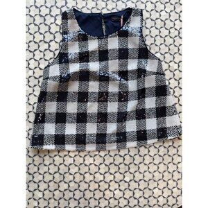 Vineyard Vines Womens Sequin Gingham Shell Top Navy NWT Size M